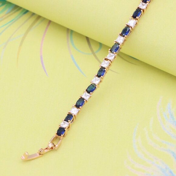 Rose Gold Bracelet with Blue & White Stones in Elegant Setting, XPBL0730 - Picture 7 of 12